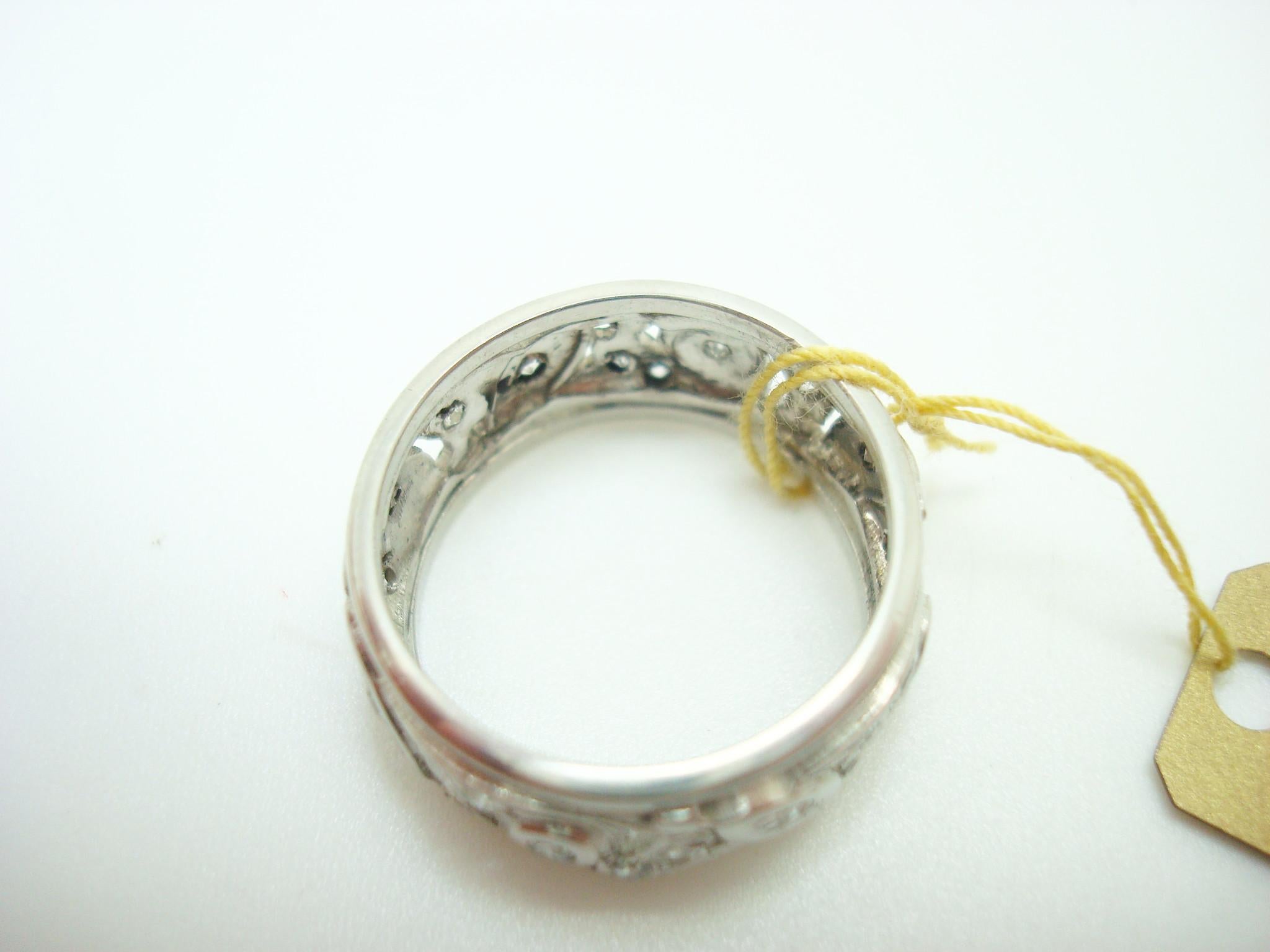 Contemporary Pierced Art Deco Platinum Genuine Natural Diamond Band Ring '#J2385' For Sale