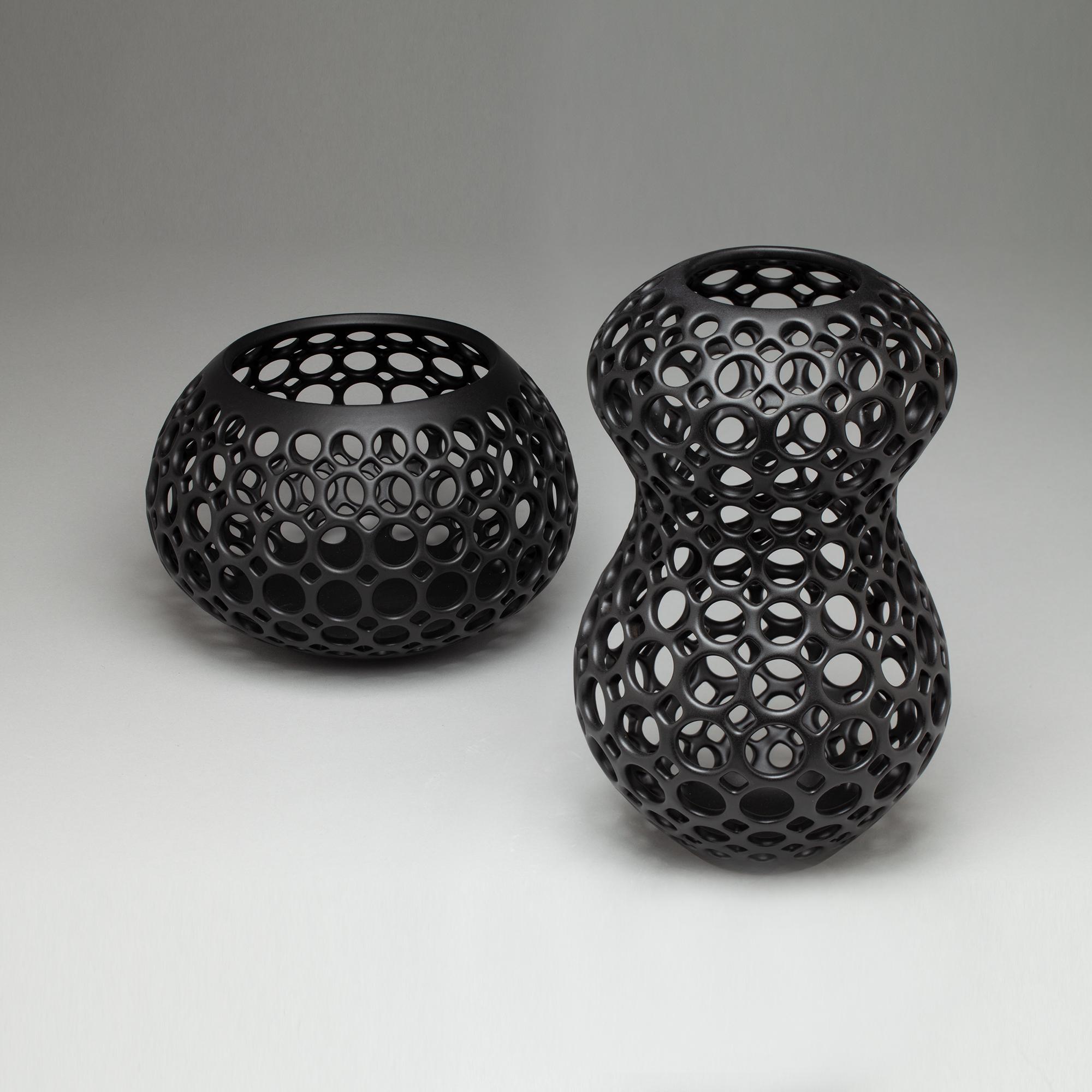 American Pierced Ceramic Black Sculpture/Vessel-Yvette For Sale