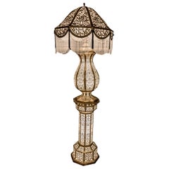 Pierced Brass Lamp with Matching Shade and Pedestal