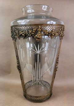 Pierced Bronze Crystal Glass Neoclassical Vase