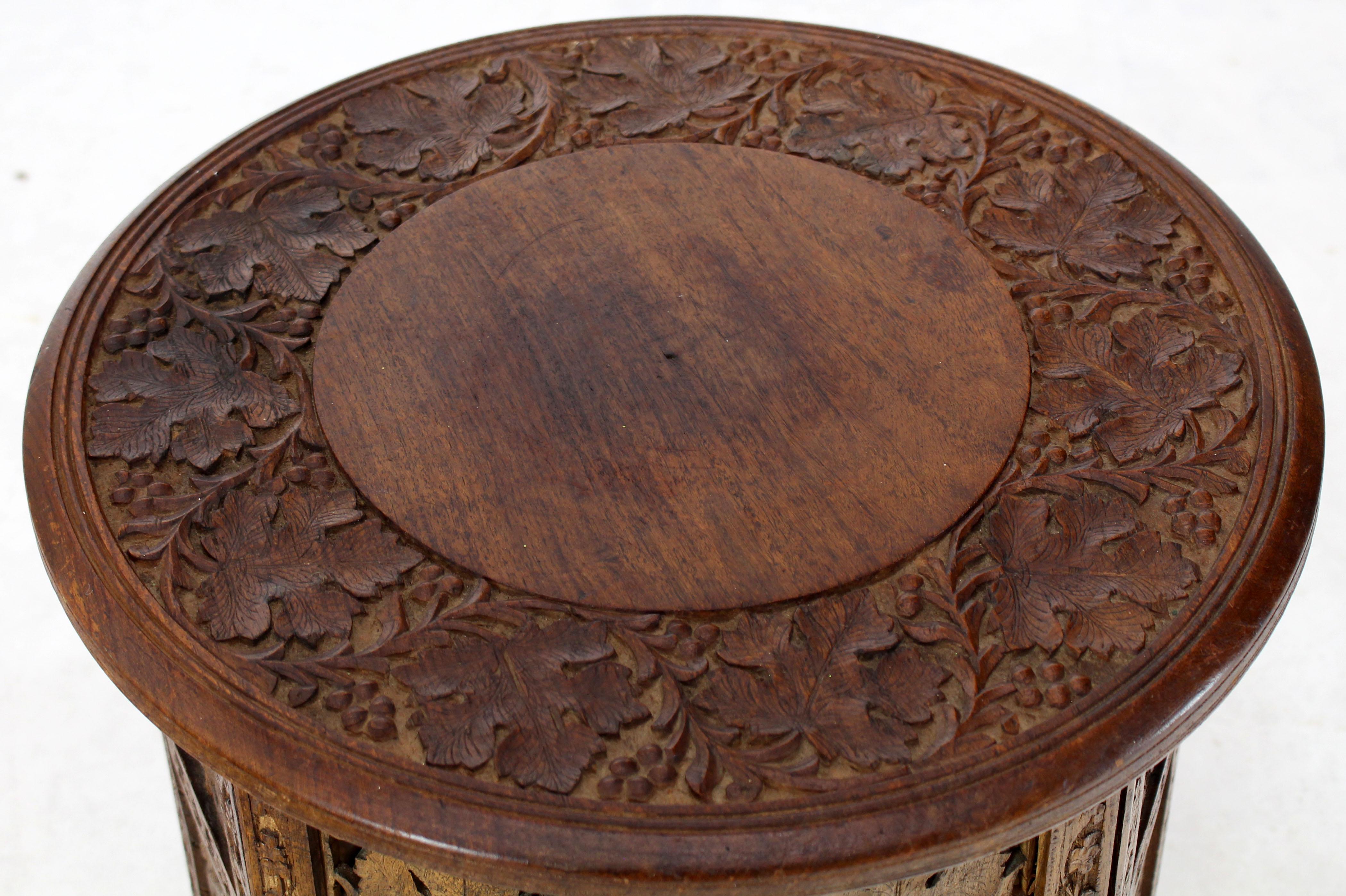 indian carved round coffee table