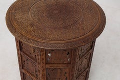 Pierced Carving Teak Round Folding Side Occasional Table