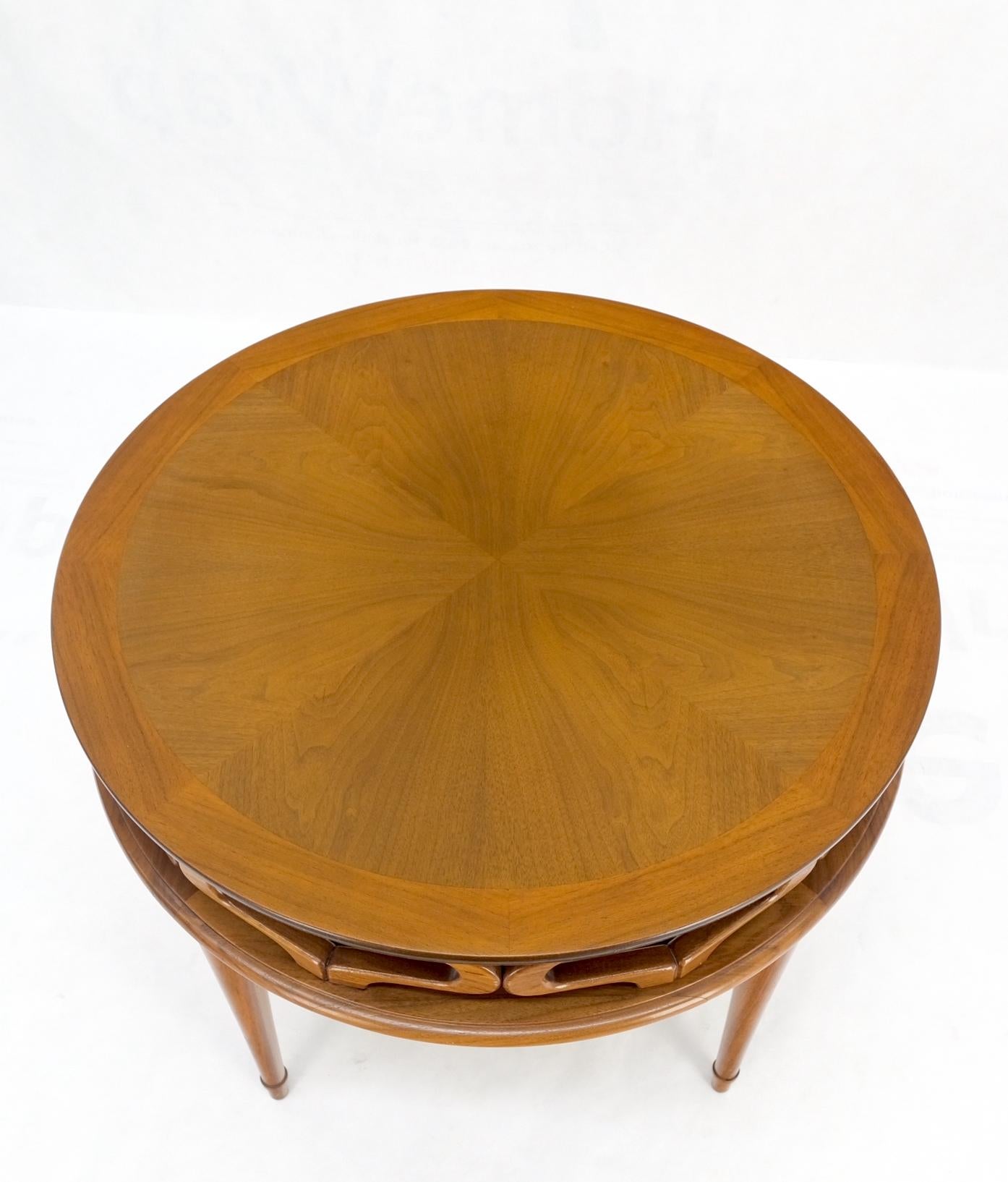 Pierced Caved Ornament Round Walnut Banded Mid-Century Modern Side End Table For Sale 1
