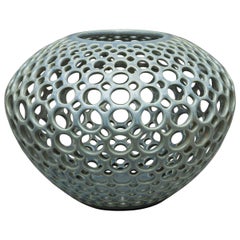 Pierced Ceramic Orb Vessel/Vase- Moss Green