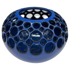 Pierced Ceramic Orb with Deep Azure Glaze