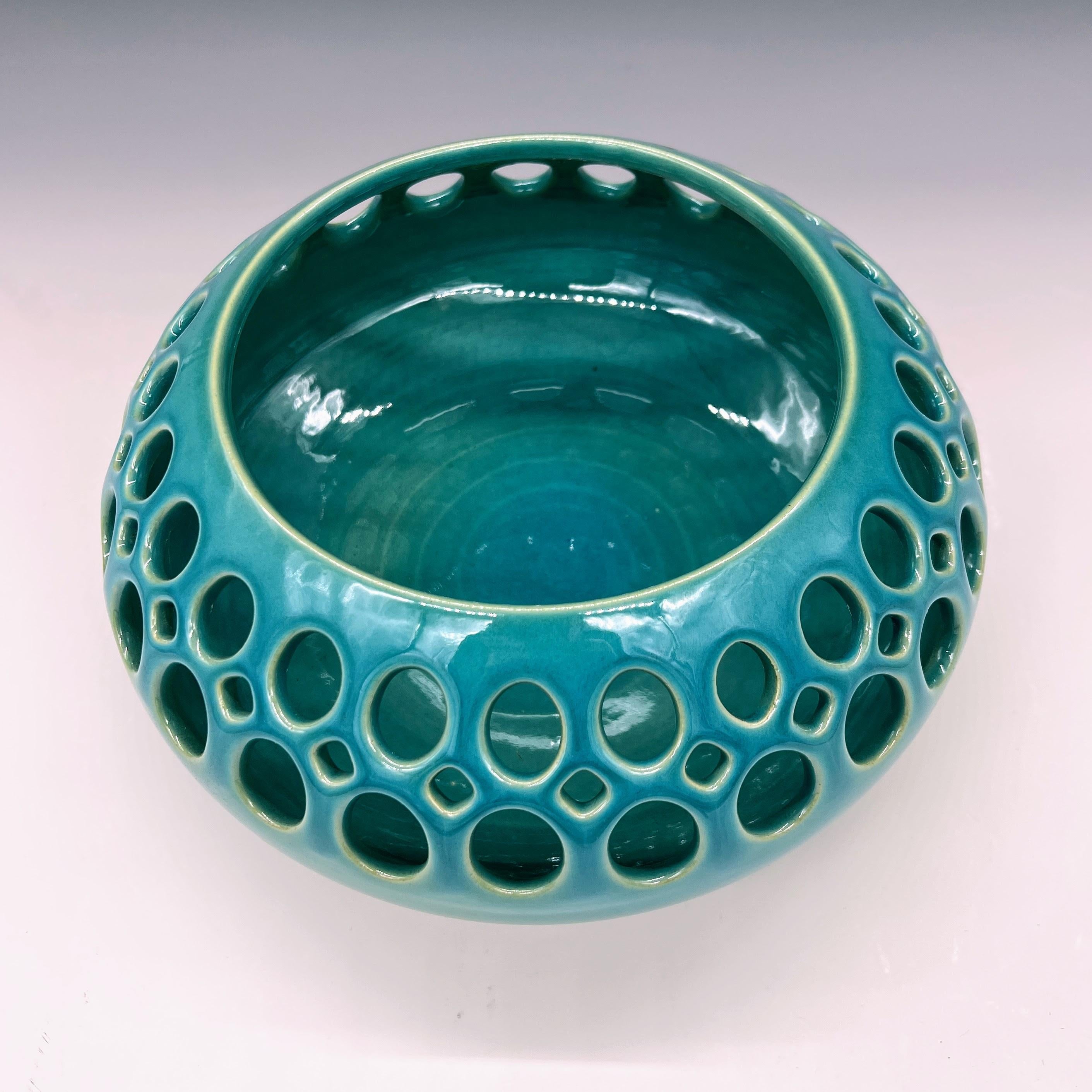 Pierced Ceramic Seedpot- Turquoise  For Sale