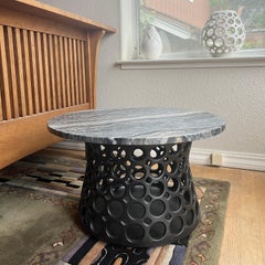 Pierced Ceramic Side Table with Black, Grey, White Stone Top