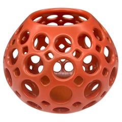 Pierced Ceramic Tabletop Sculpture/Candleholder, Orange Pierced Ceramic Tabletop Sculpture/Candleholder, Orange