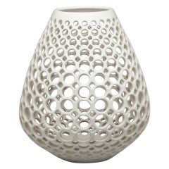 Pierced Ceramic Teardrop Sculpture-White