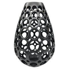 Pierced Ceramic Teardrop Vase/Sculpture-Black