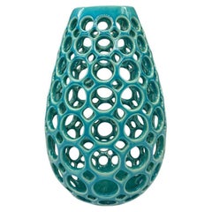 Pierced Ceramic Teardrop Vase/Sculpture-Turquoise