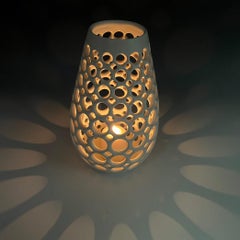 Pierced Ceramic Teardrop Vase/Sculpture-White