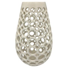 Pierced Ceramic Teardrop Vase/Sculpture-White