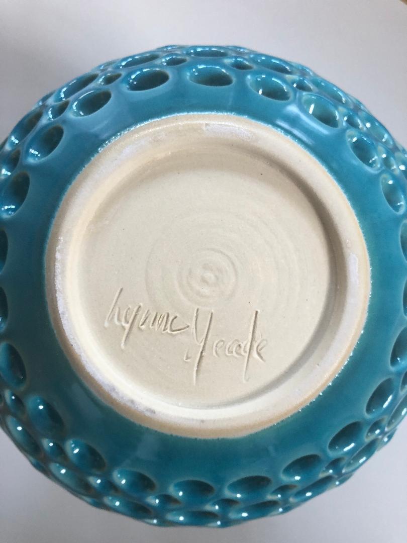 Mid-Century Modern Pierced Ceramic Vessel-Turquoise Aveline