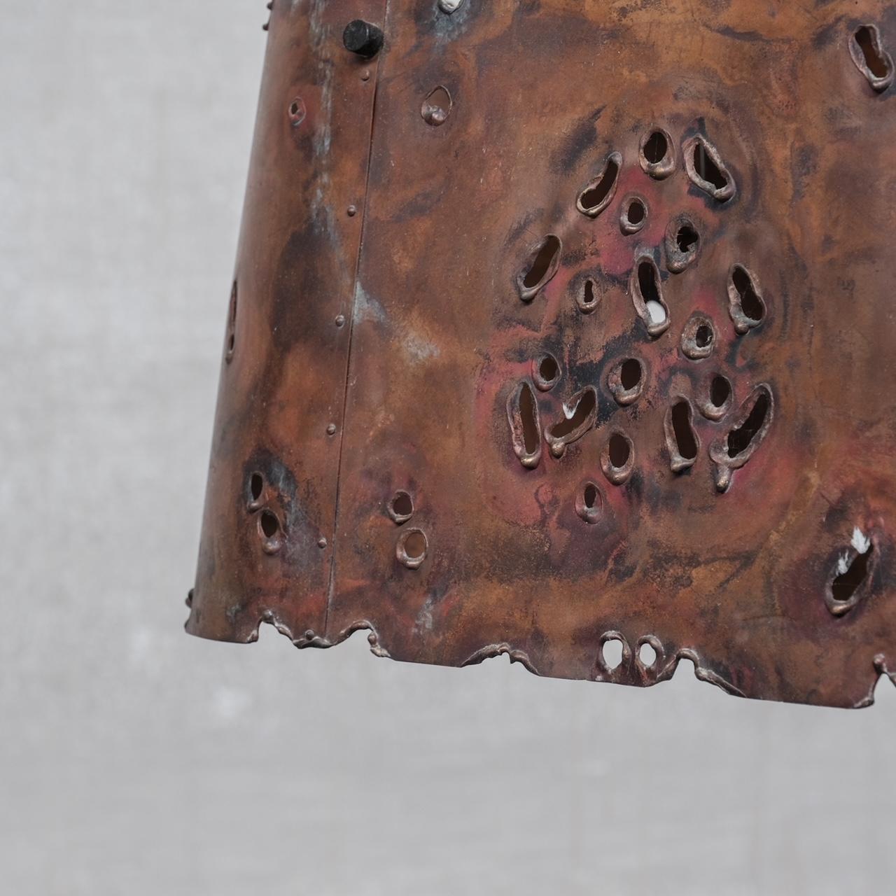 Pierced Copper Brutalist Mid-Century Dutch Pendant Light 2