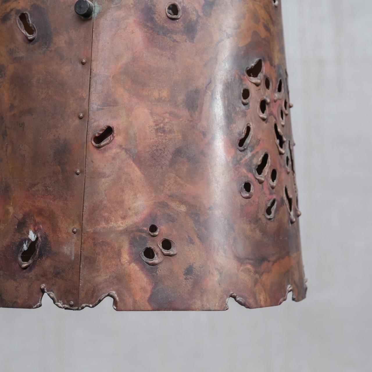 Pierced Copper Brutalist Mid-Century Dutch Pendant Light 3