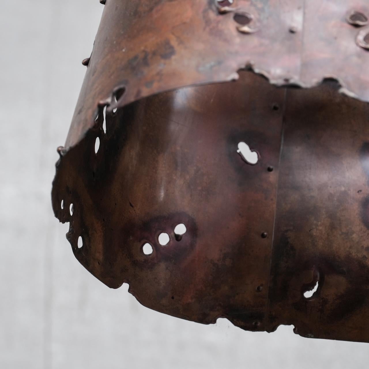 Pierced Copper Brutalist Mid-Century Dutch Pendant Light 4