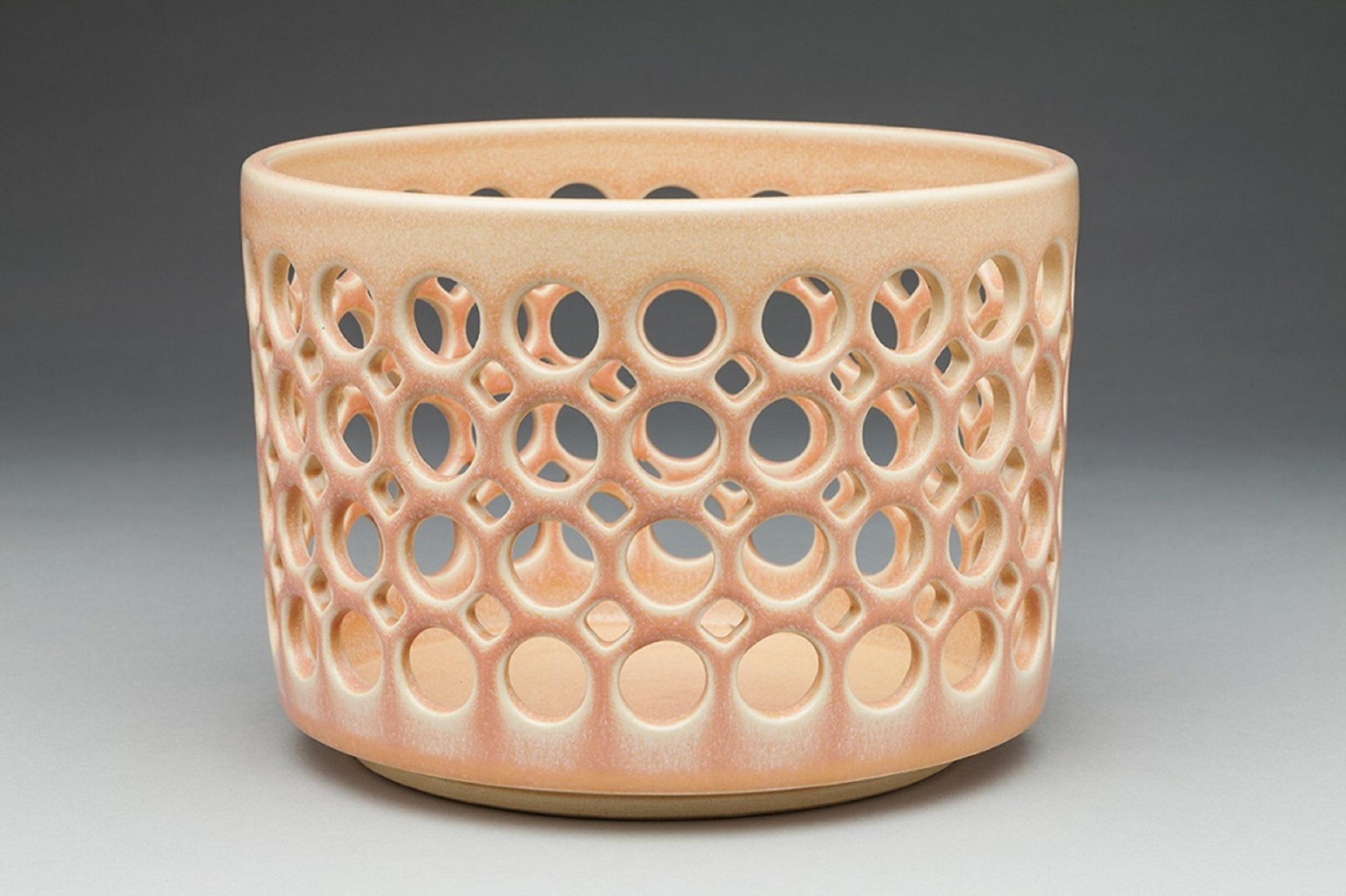 Glazed Pierced Cylindrical Bowl, Blush, In Stock For Sale