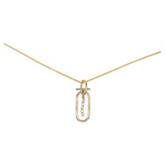 Pierced Diamond Paperclip Bar Pendant Necklace 0.20 Carats, 14k Yellow Gold