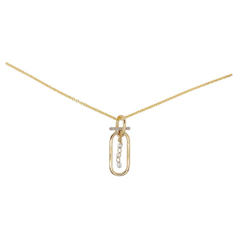 Pierced Diamond Paperclip Bar Pendant Necklace 0.20 Carats, 14k Yellow