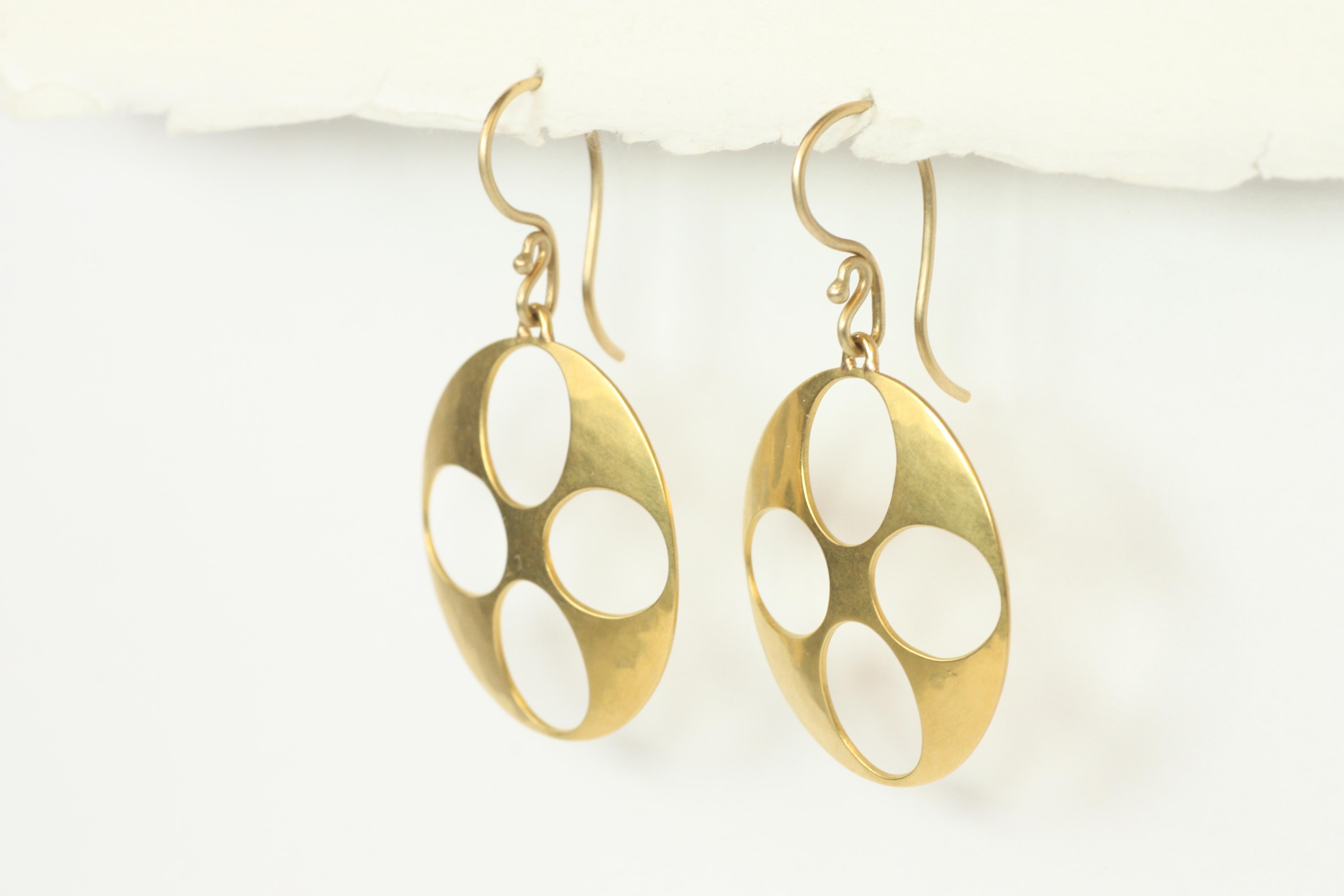 Women's Pierced Disc Earrings in 22K Solid Yellow Gold Handmade by Bracken Jewelers For Sale