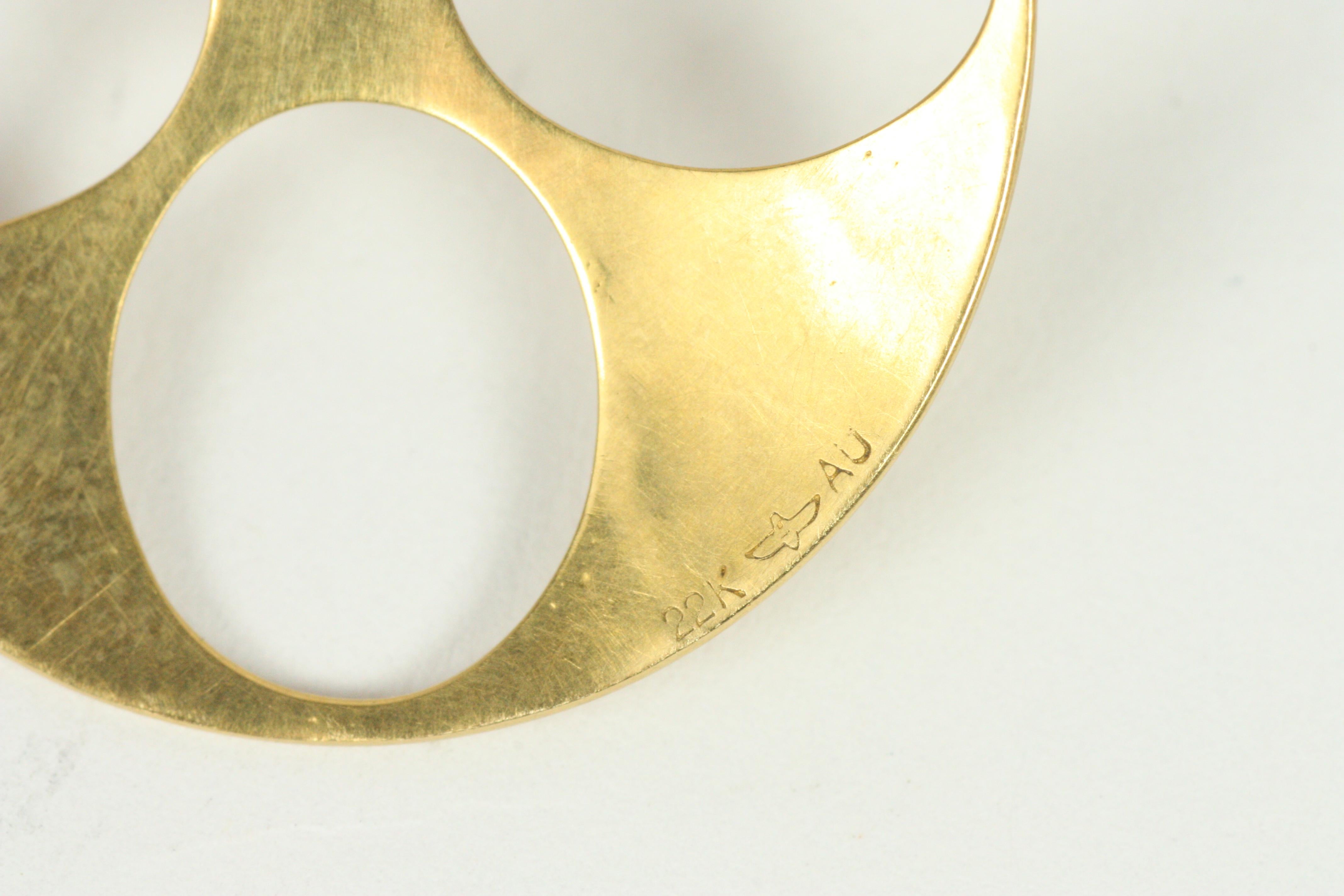 Pierced Disc Earrings in 22K Solid Yellow Gold Handmade by Bracken Jewelers For Sale 2