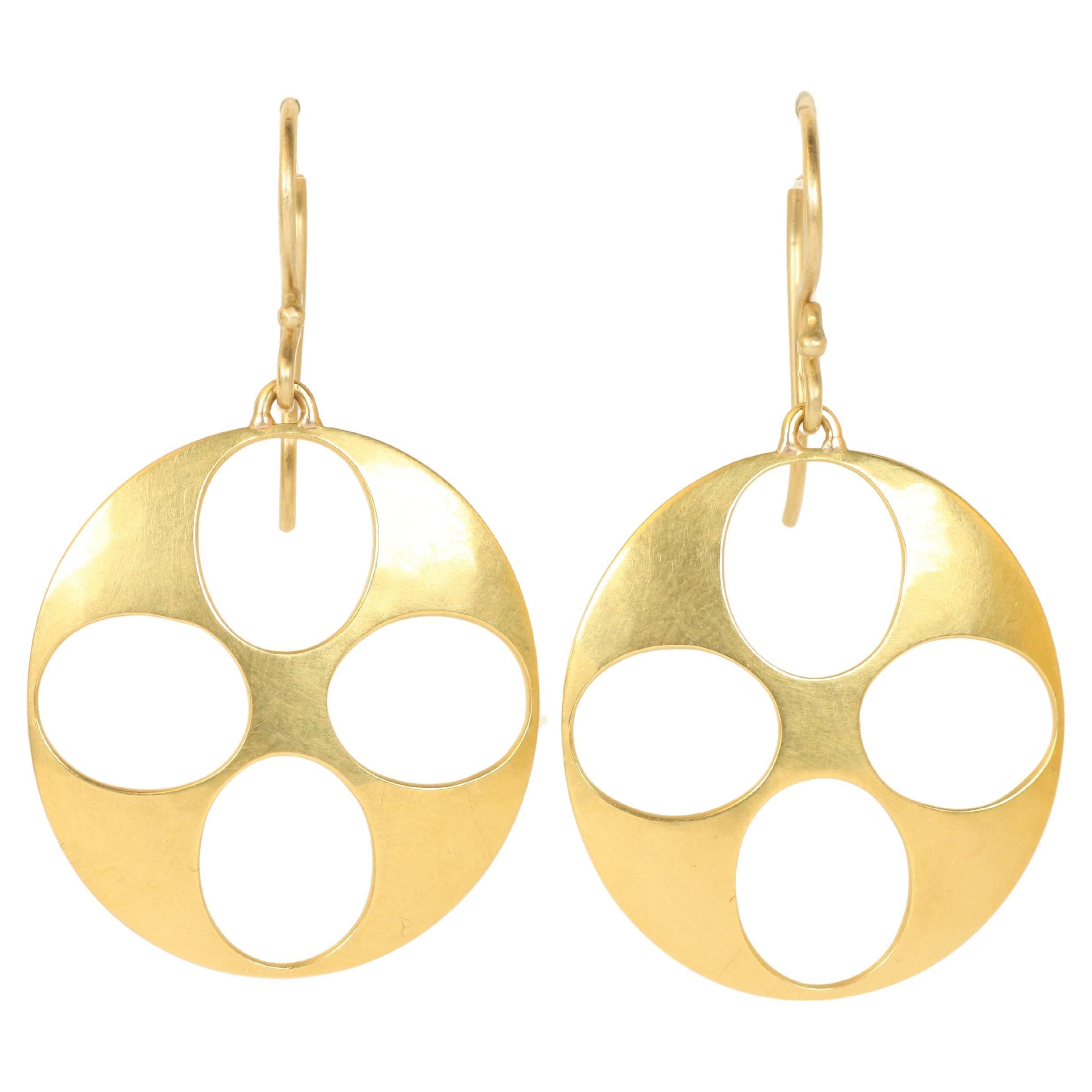 Pierced Disc Earrings in 22K Solid Yellow Gold Handmade by Bracken Jewelers