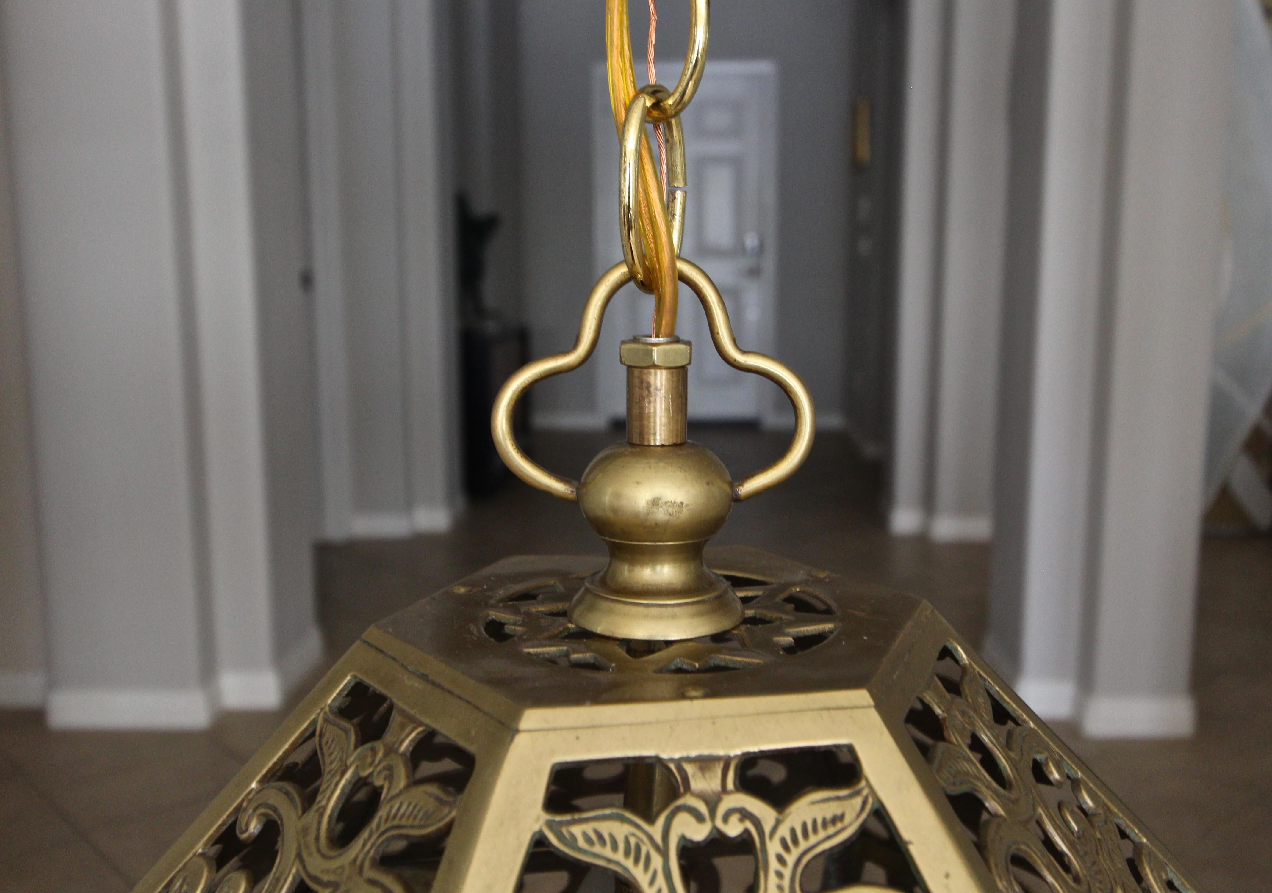 Pierced Filigree Brass Japanese Asian Ceiling Pendant Light 5