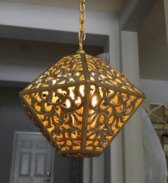 Pierced Filigree Brass Japanese Asian Ceiling Pendant Light