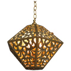 Pierced Filigree Brass Japanese Asian Ceiling Pendant Light