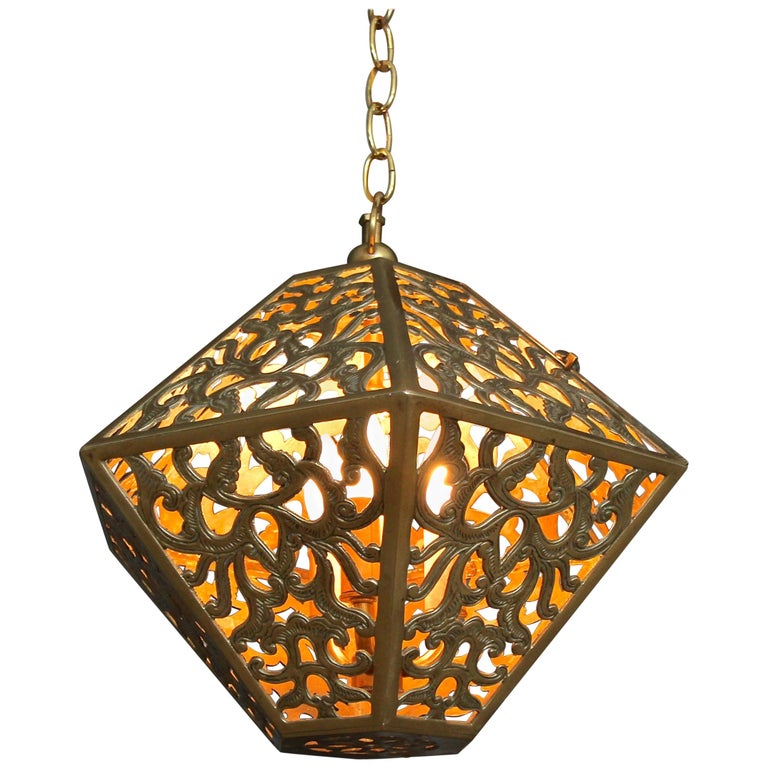 Pierced Filigree Brass Japanese Asian Ceiling Pendant Light At 1stdibs