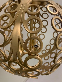 Midcentury Pierced Gold Metal Geometric Pendant Light