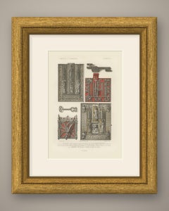 Pierced Iron Locks and a Master Key, Antique Print, 1851