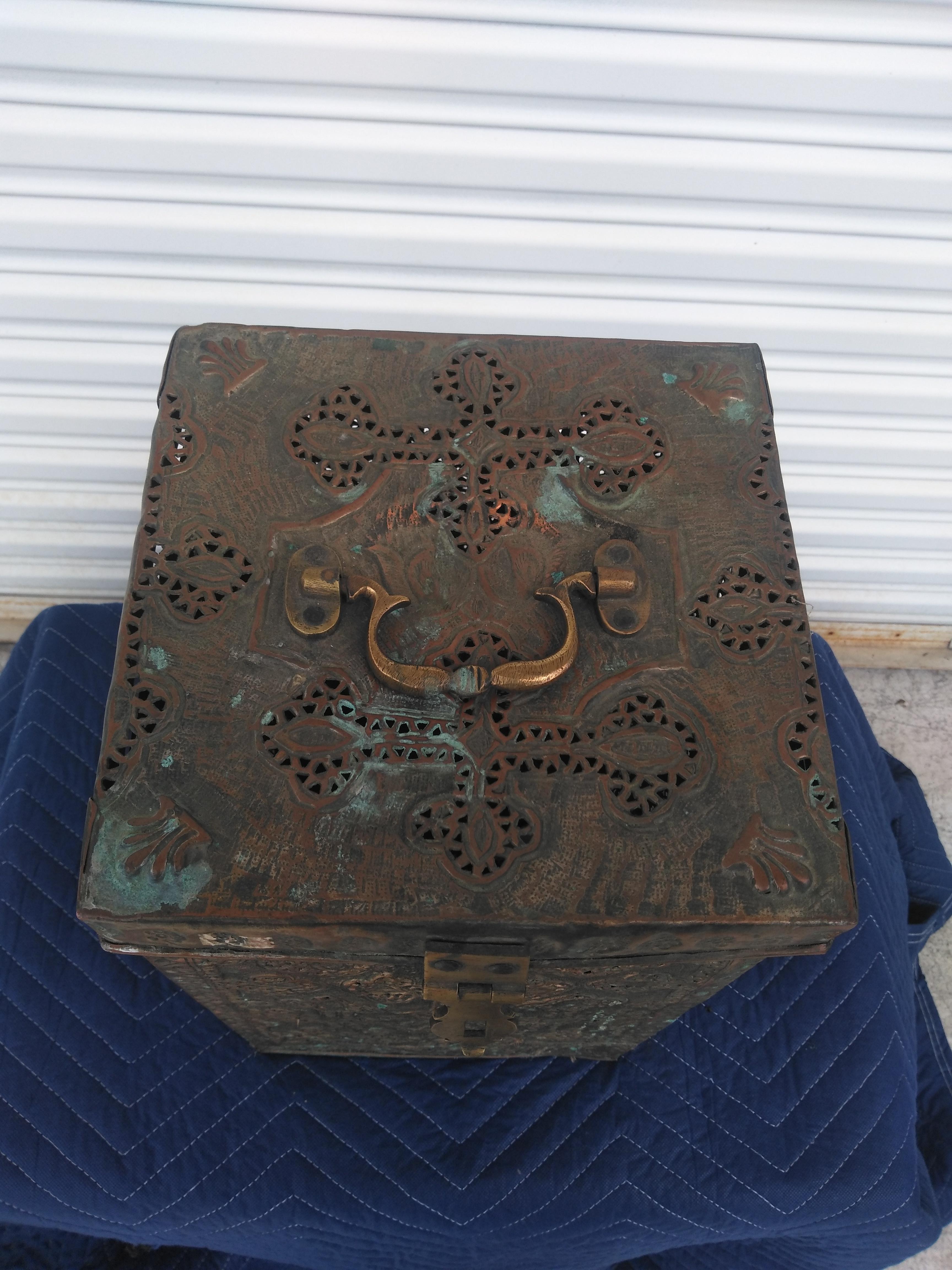 Unknown Pierced Islamic Copper Tinned Chest For Sale