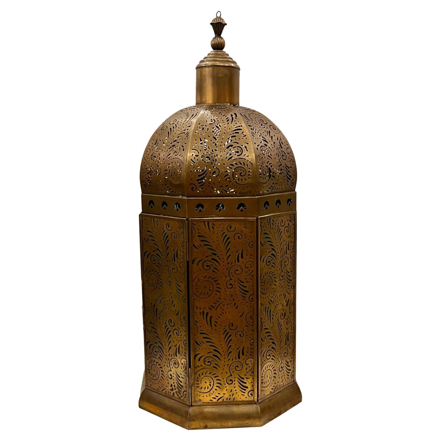 Pierced Metal Arabesque Lantern For Sale