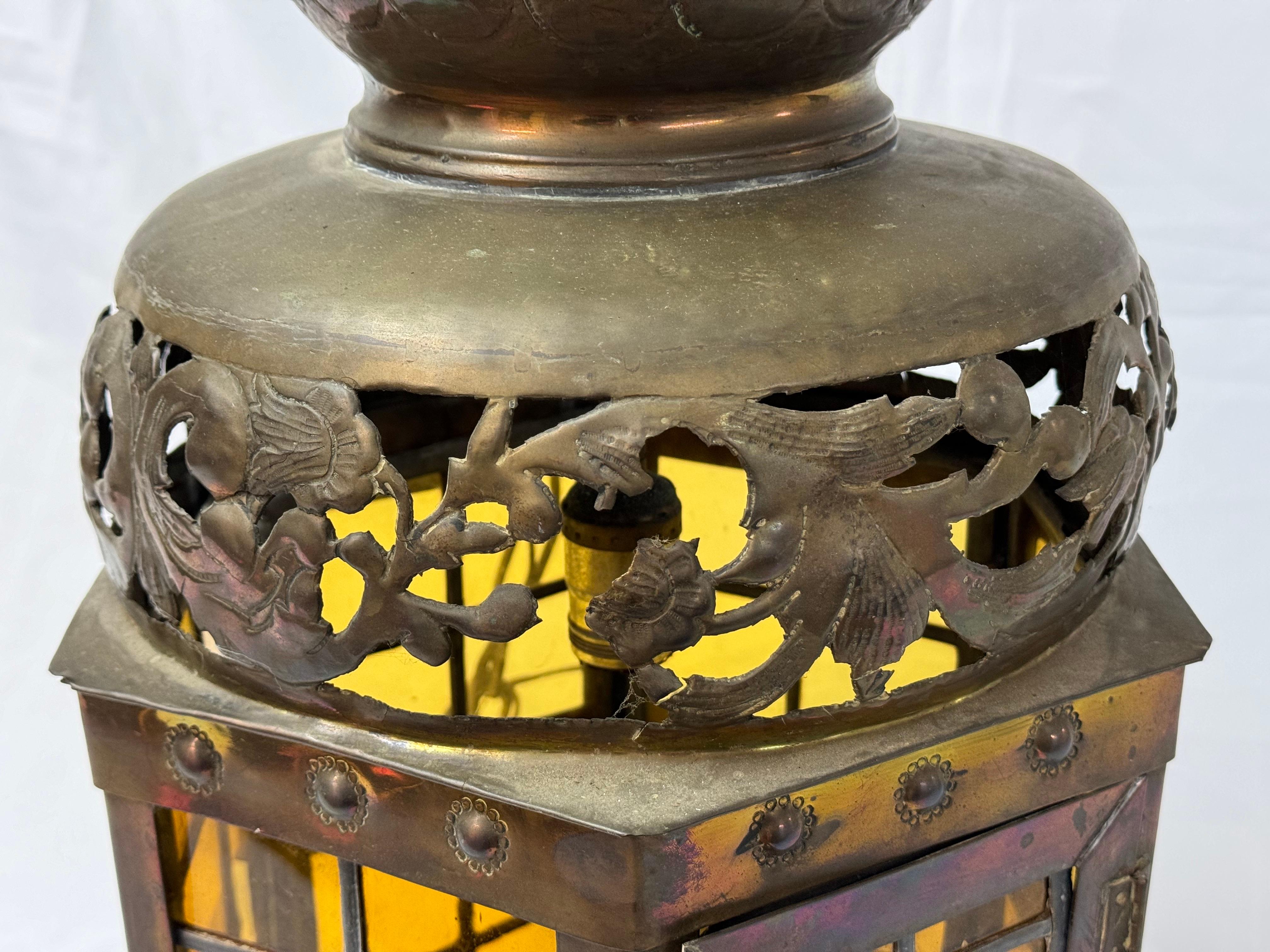 Pierced Moroccan Brass Lantern Style Chandelier For Sale 5