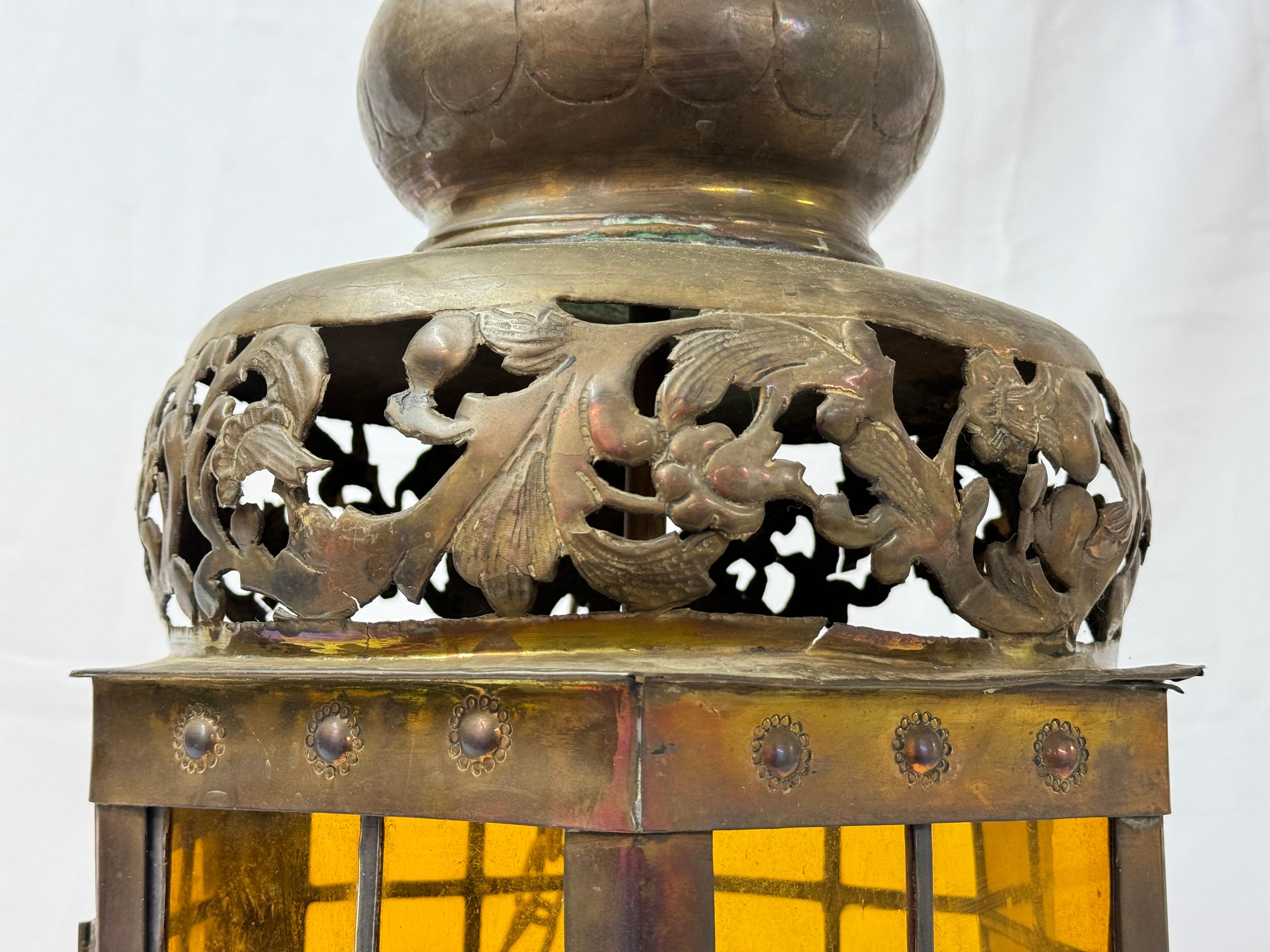 Pierced Moroccan Brass Lantern Style Chandelier For Sale 6