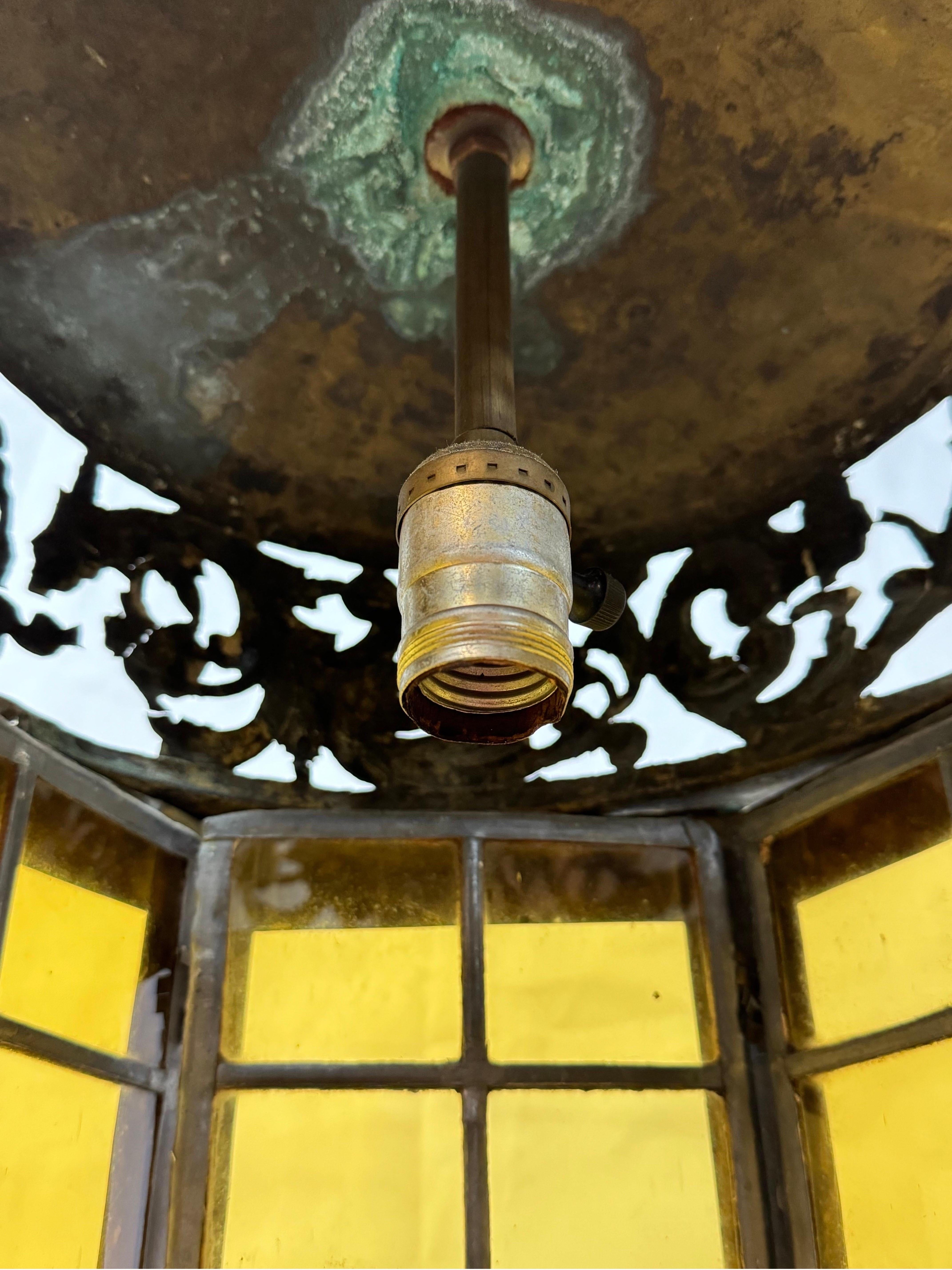 Pierced Moroccan Brass Lantern Style Chandelier For Sale 8