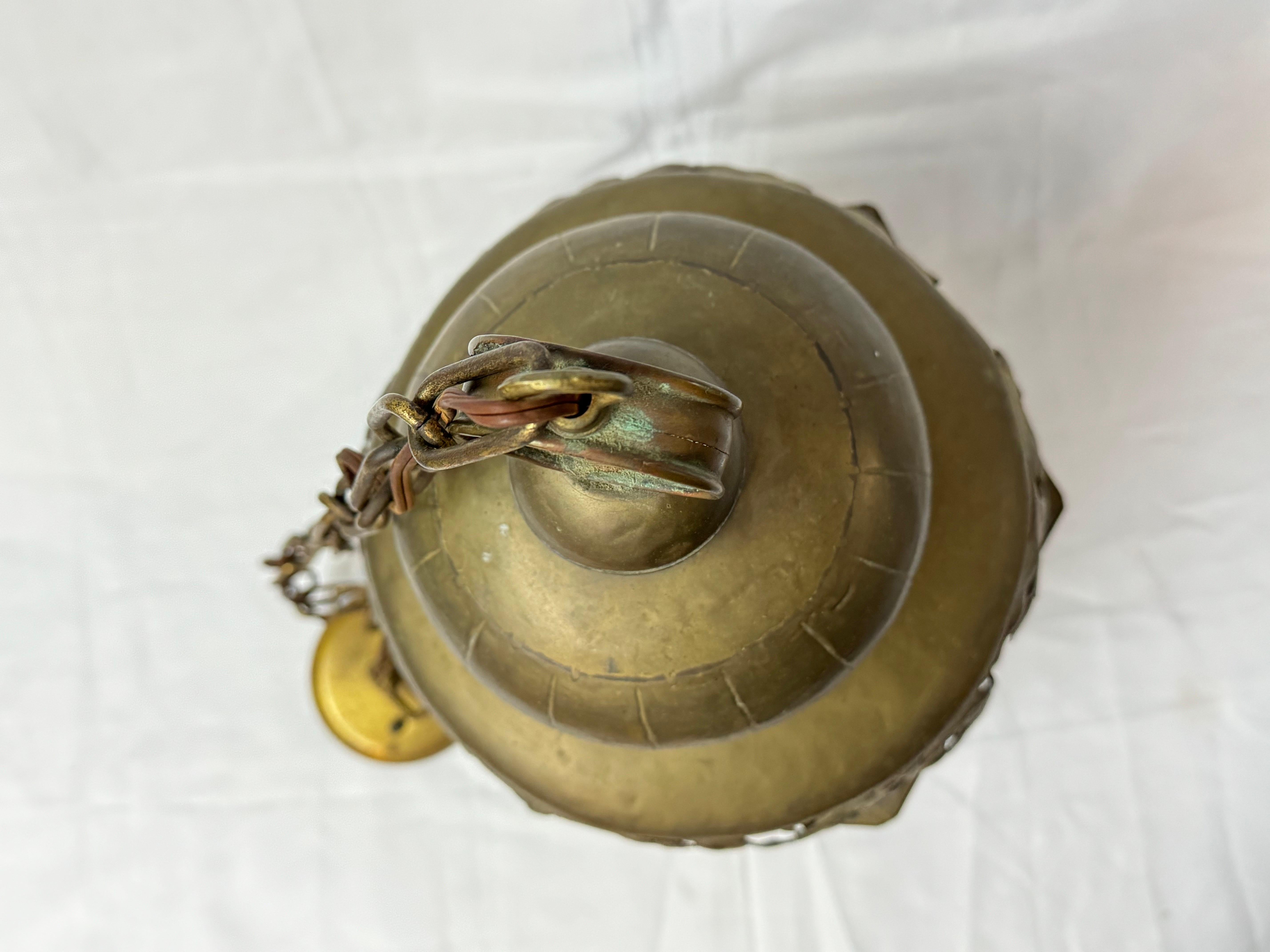 Pierced Moroccan Brass Lantern Style Chandelier For Sale 13