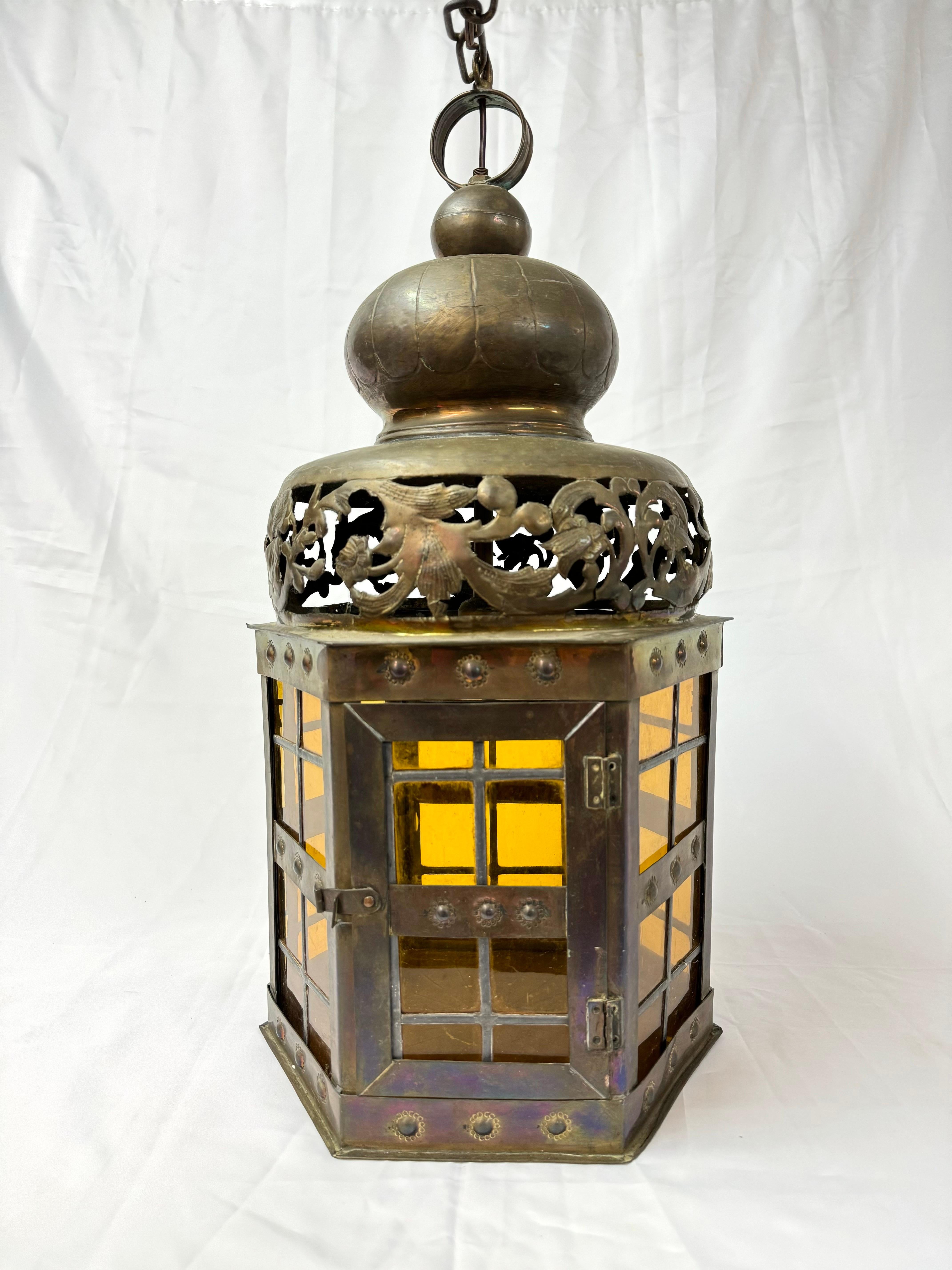 Pierced Moroccan Brass Lantern Style Chandelier For Sale 14