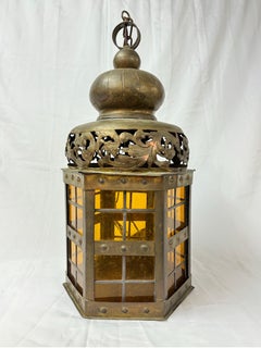 Pierced Moroccan Brass Lantern Style Chandelier