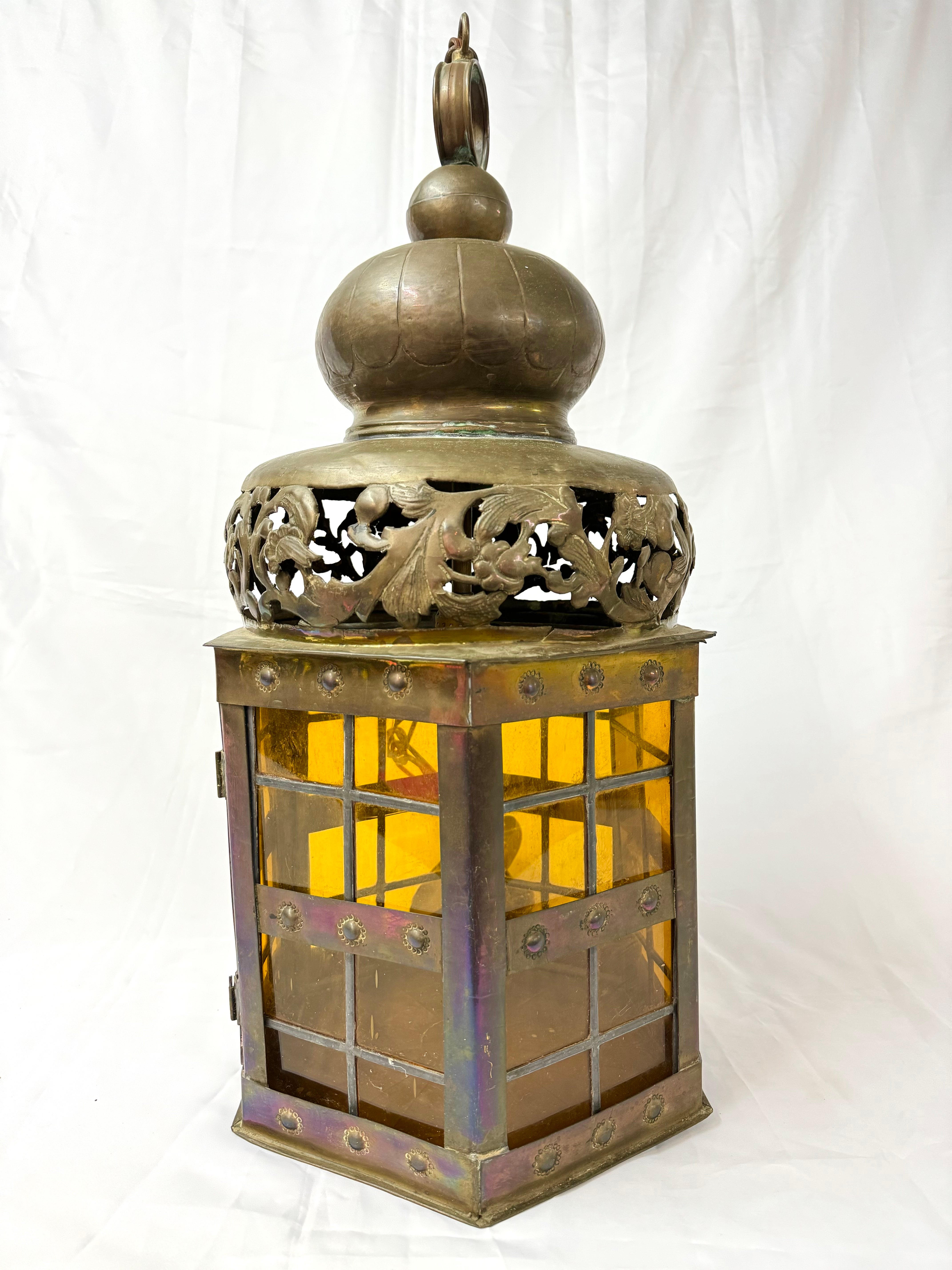 Moorish Pierced Moroccan Brass Lantern Style Chandelier For Sale