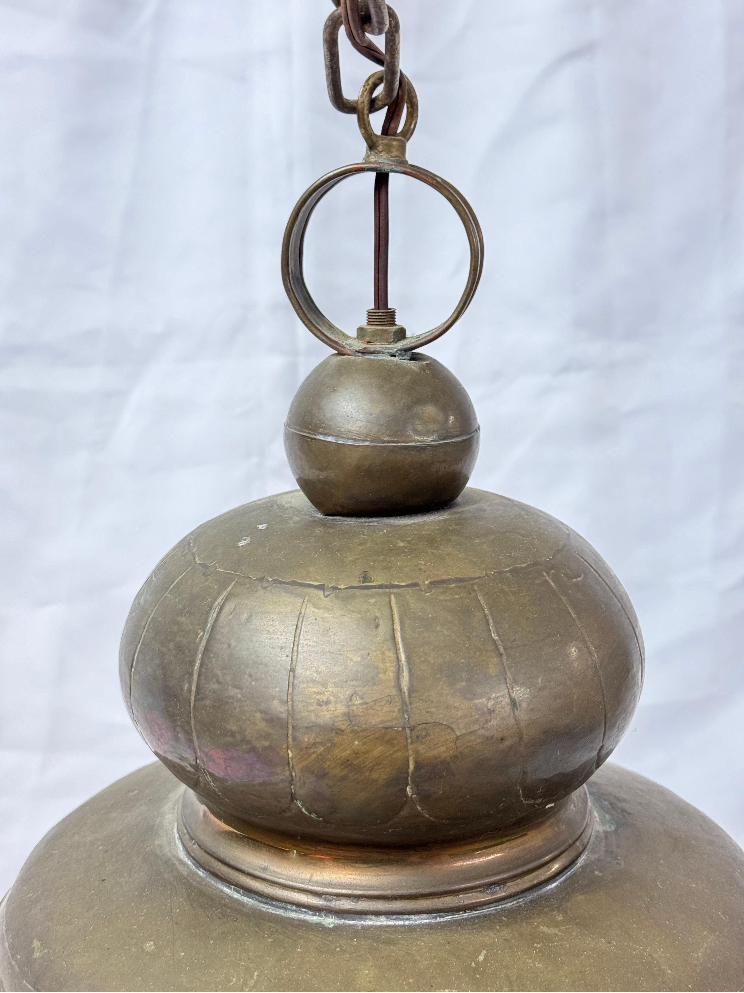 Pierced Moroccan Brass Lantern Style Chandelier For Sale 3