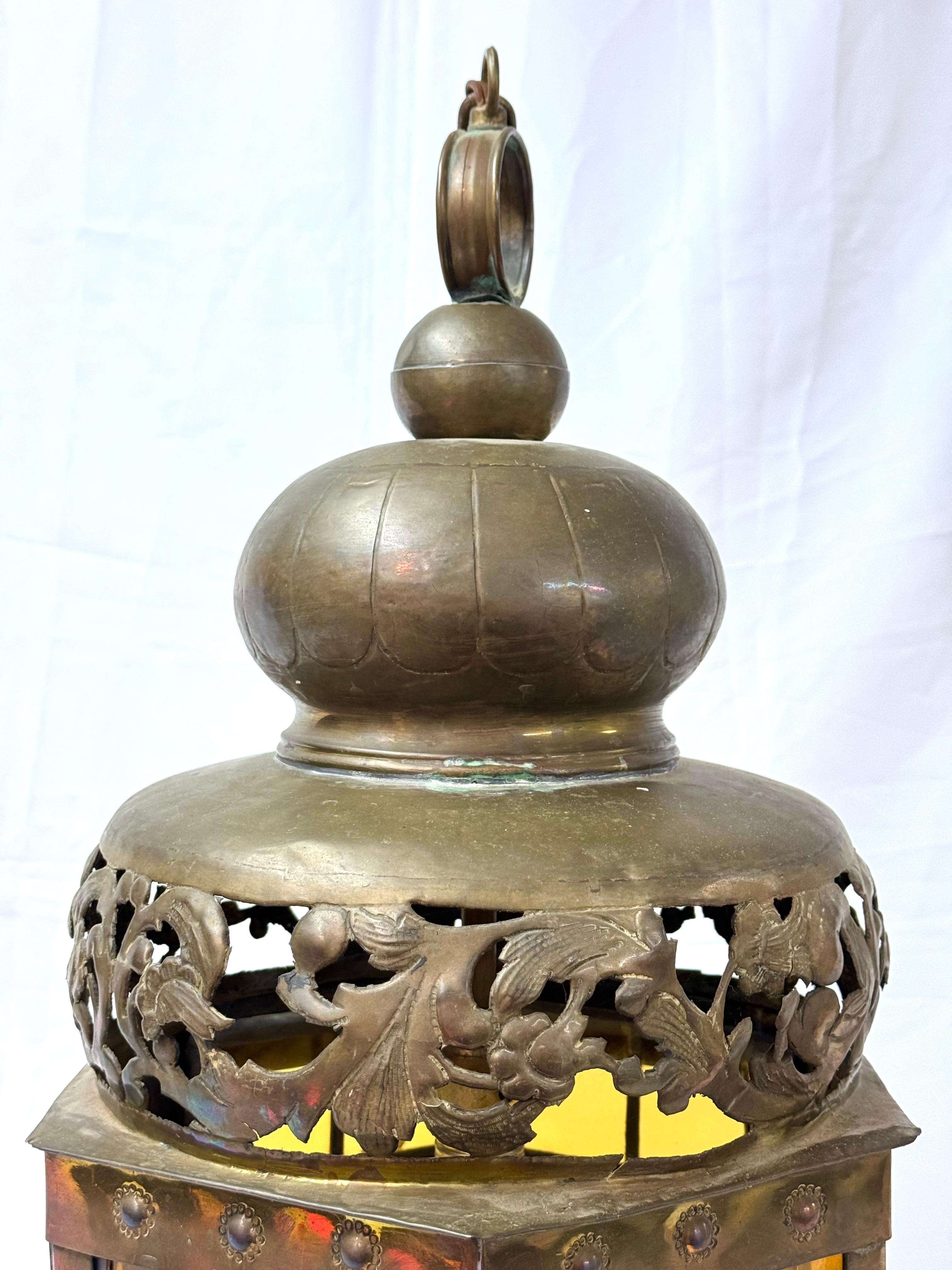 Pierced Moroccan Brass Lantern Style Chandelier For Sale 4