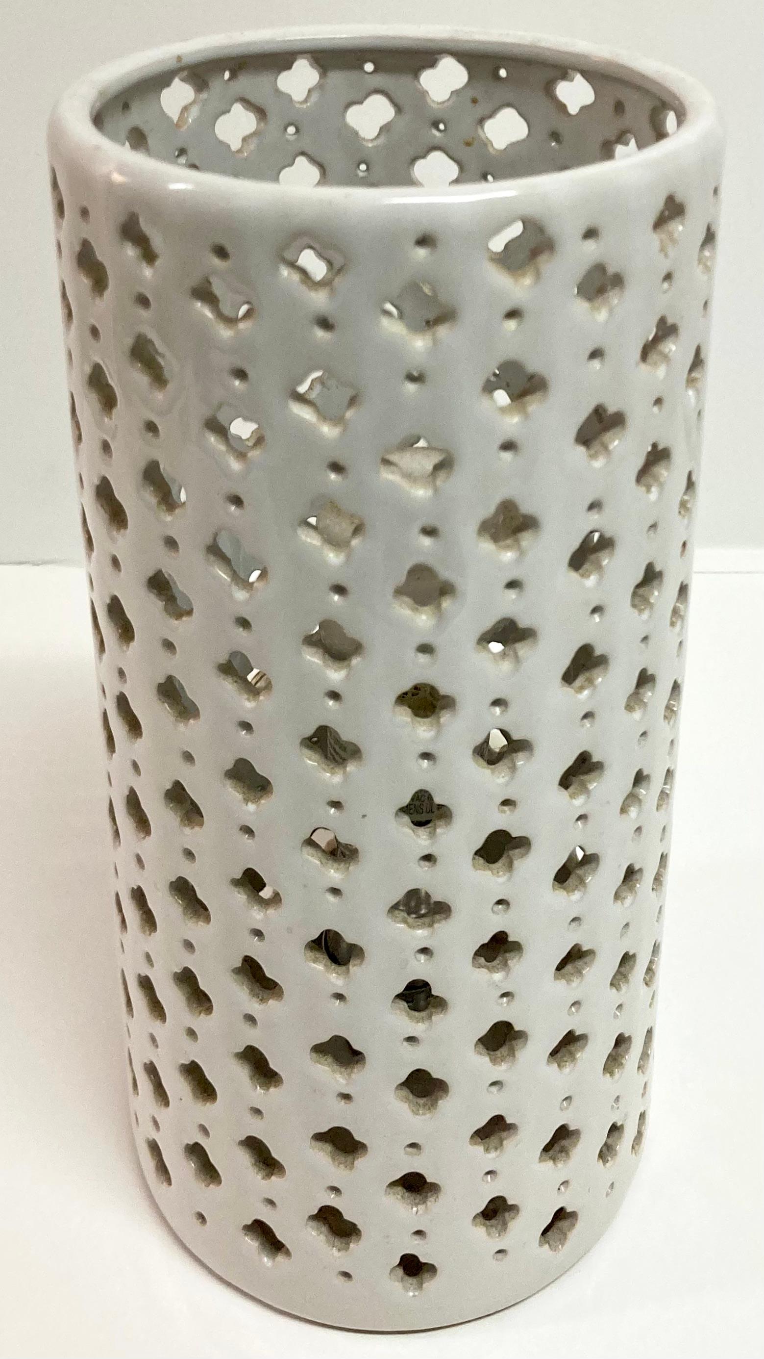 Modern Pierced Pattern Ceramic Uplight For Sale