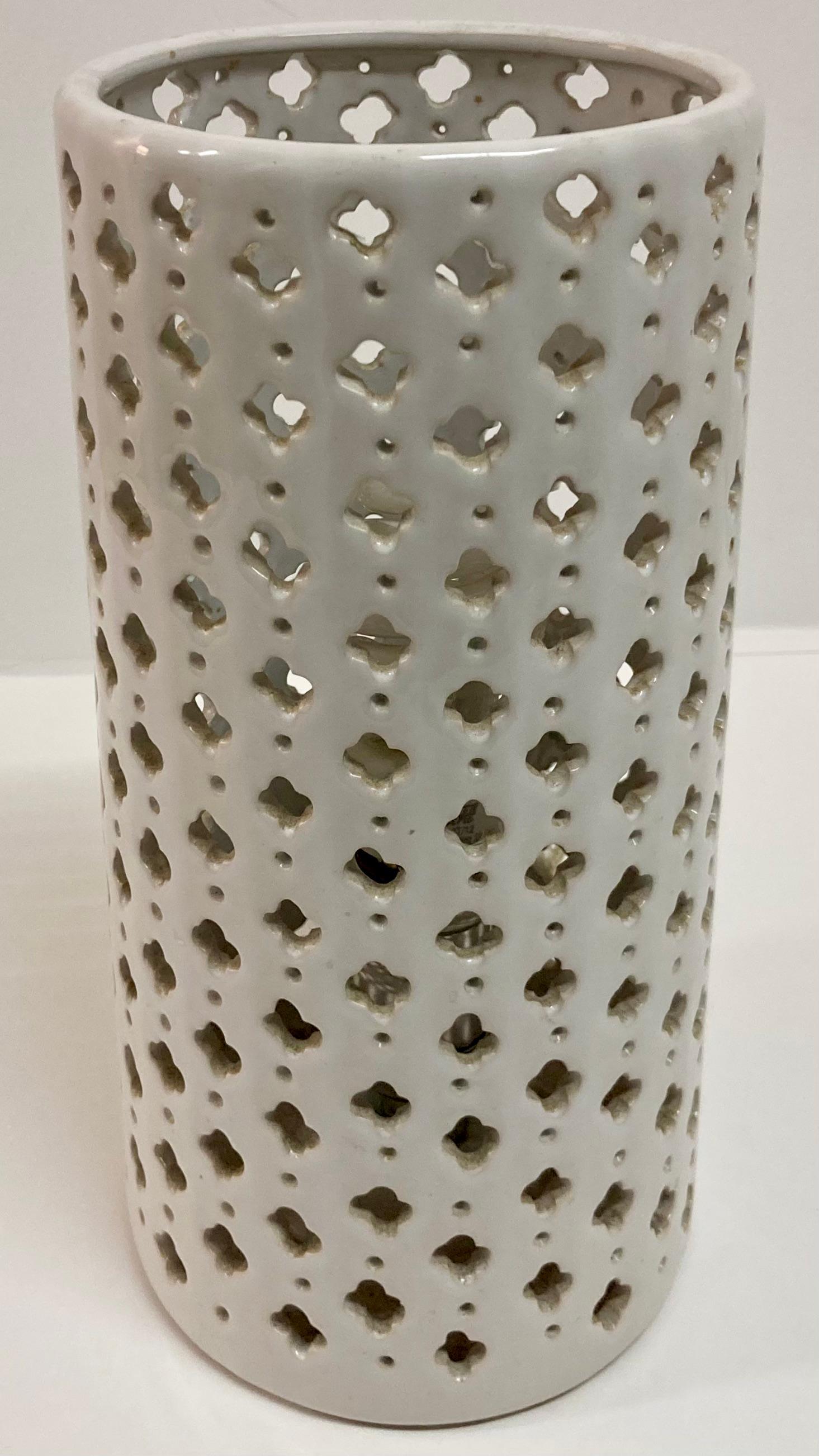 American Pierced Pattern Ceramic Uplight For Sale
