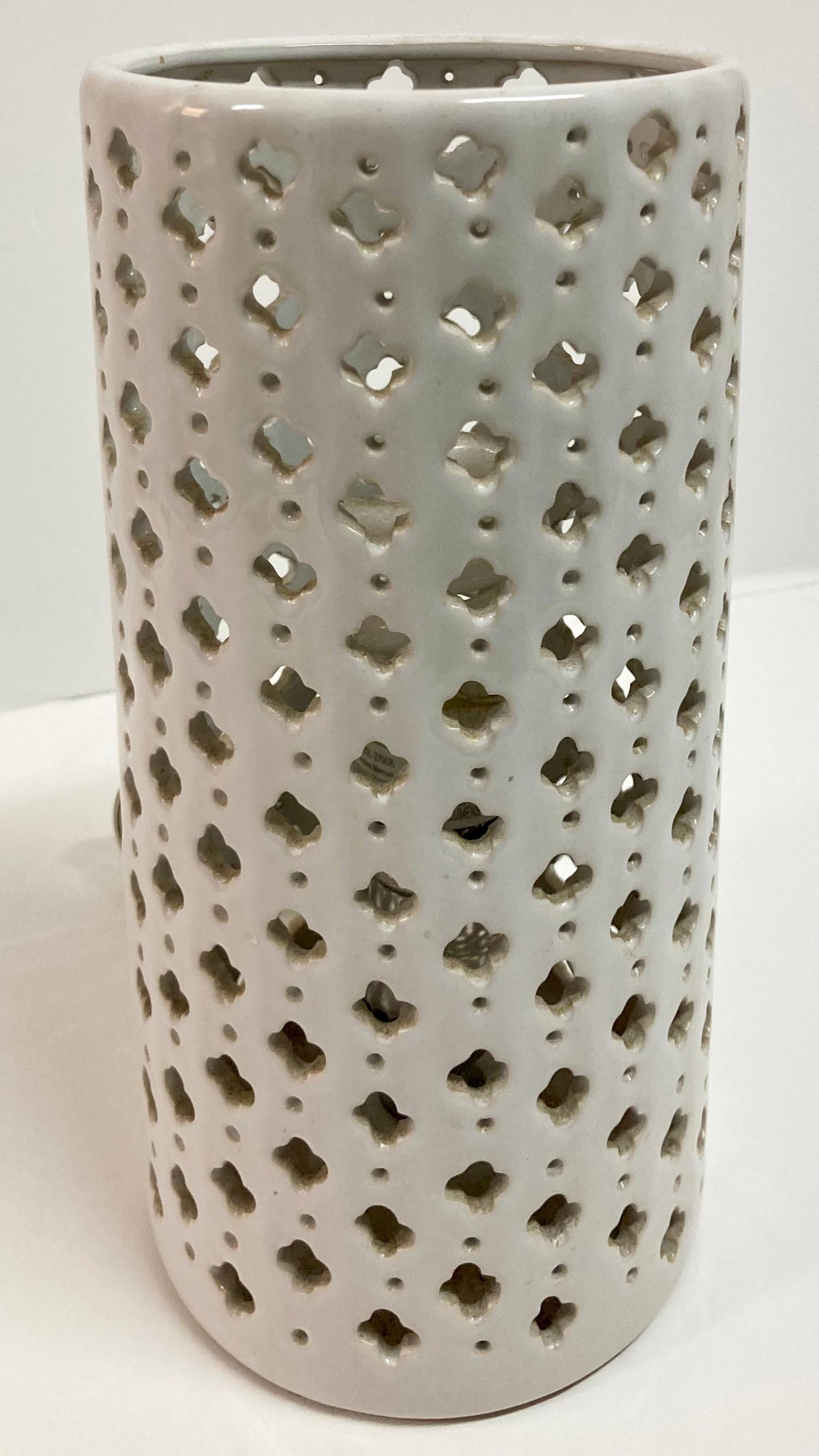 Pierced Pattern Ceramic Uplight In Good Condition For Sale In Los Angeles, CA