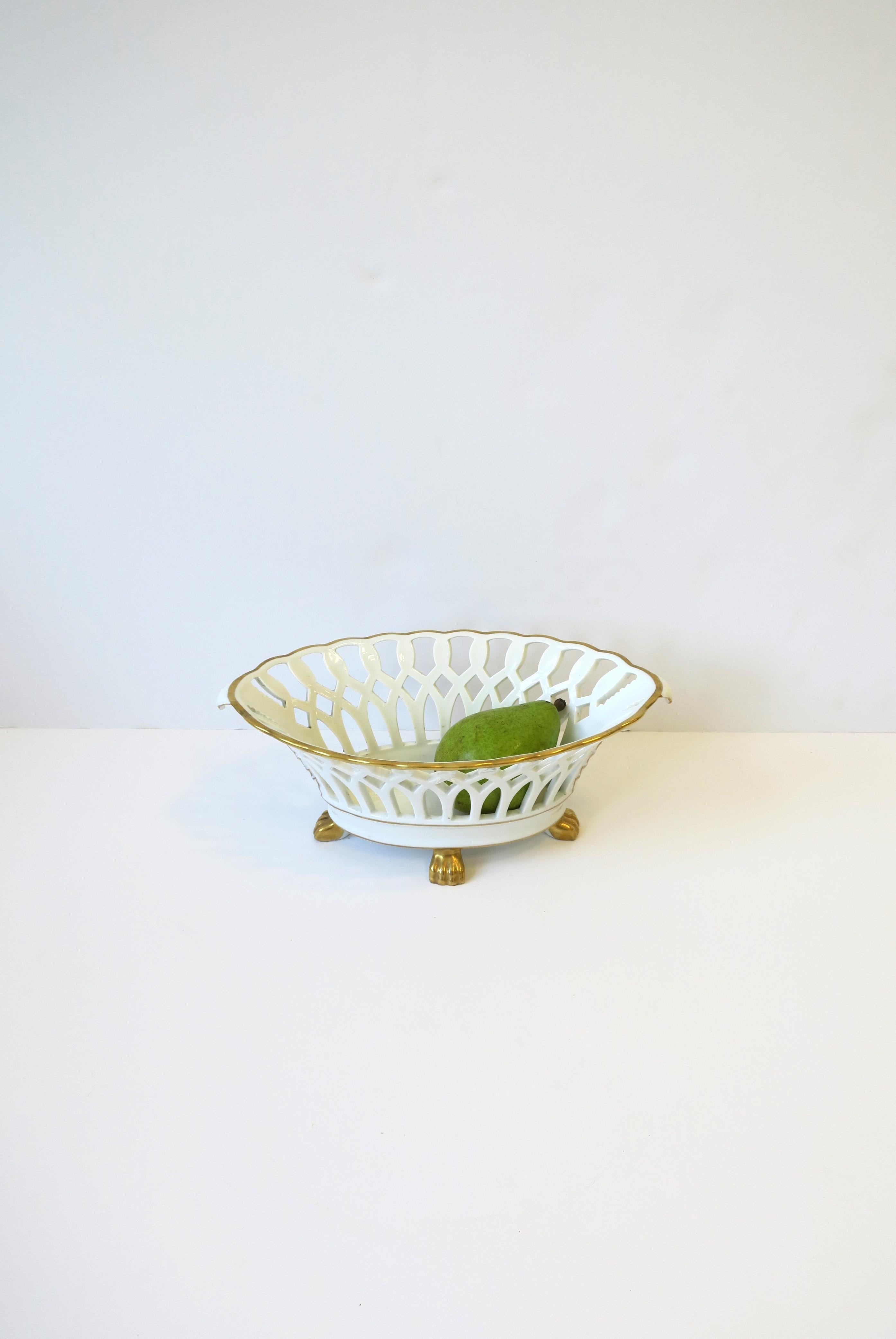 Gold Porcelain Compote Basket Bowl Lion Paw Feet Empire Style For Sale