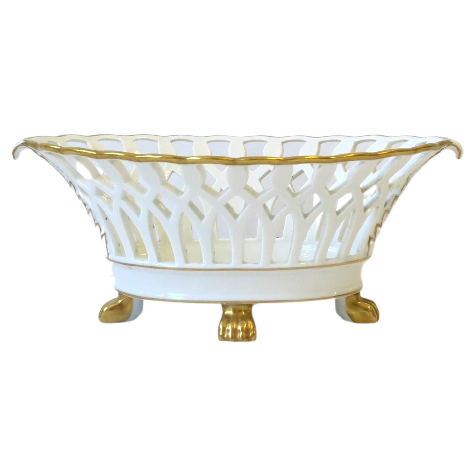 Porcelain Compote Pierced Basket Bowl w/Lion Paw Feet Regency Empire Style