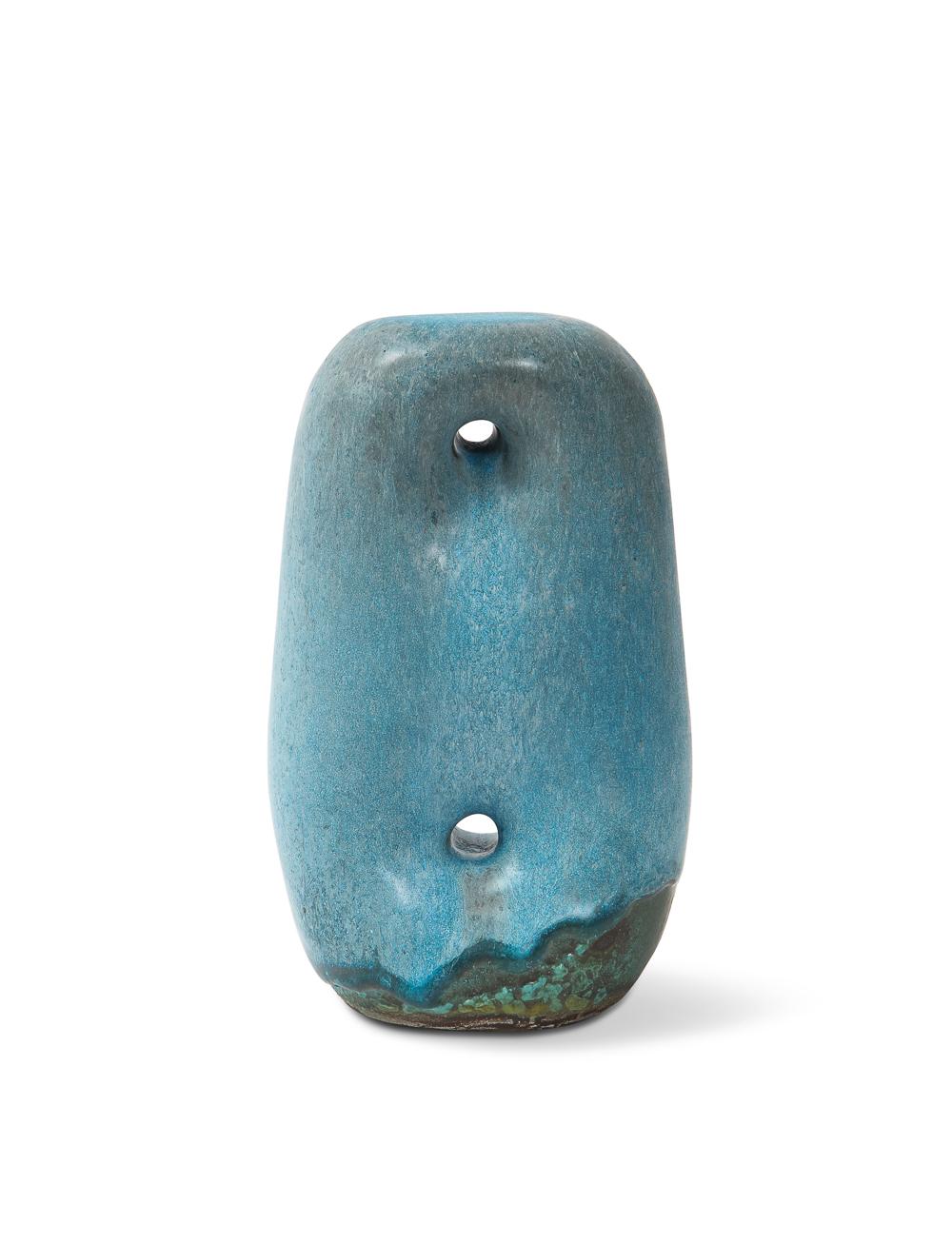 Pierced sculpture #4 by David Haskell. Ceramic sculpture with blue glazes. Artist signed on underside.